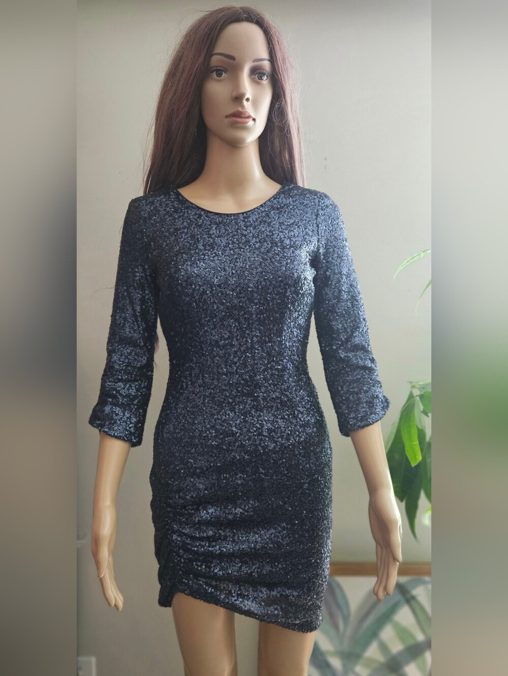 Heartloom Women’s Navy Blue  Sequin Party Dress Half Sleeves Cocktail Dress